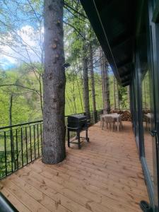 a screened porch with a tree and a grill at Where Luxury meets Nature !!! in Peje +2 photos