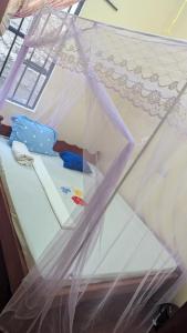 a bed with a net on top of it at Lake natron Naibala Bed&Breakfast in Mtowabaga