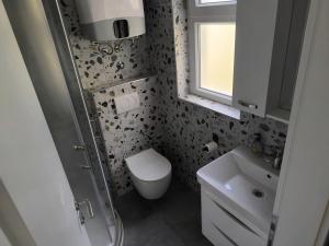 um banheiro com vaso sanitário e pia em Apartments Hrvoje em Primošten mais 14 fotografias