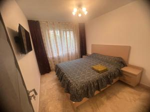 a small bedroom with a bed and a window at Ywa in Râmnicu Vâlcea