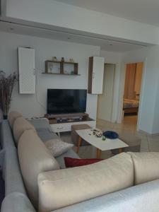 a living room with a couch and a table at Luxury vila in Babru +7 photos