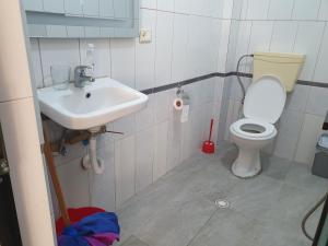 a bathroom with a toilet and a sink at Room zero of Sea in Borsh
