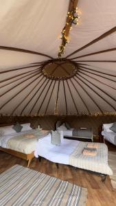 a room with two beds in a tent at Chestnut - Yurt in Slane
