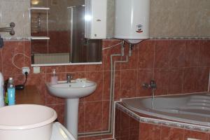 a bathroom with a toilet and a sink and a tub at 2х місна кімната з видом у сад in Delyatyn +9 photos