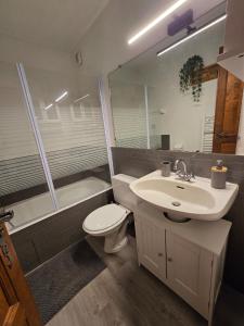 ein Badezimmer mit Waschbecken, Toilette und Badewanne in der Unterkunft Le Petit Cocon - Proche des pistes - Alp'in C in Châtel + 10 Fotos