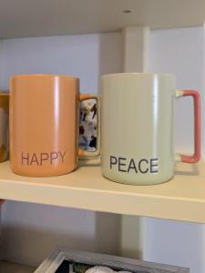 two coffee mugs sitting on top of a shelf at La casa di Lino in Volta Mantovana
