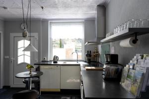una cucina con un lavello e un piano di lavoro di Ferienhaus mit Pool im Seußlitzer Grund a Diesbar-Seusslitz