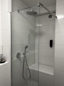 a shower with a glass door in a bathroom at CityStay Bergisch Gladbach in Bergisch Gladbach +133 photos