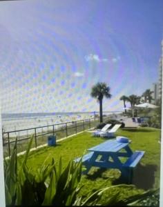 デイトナビーチにあるOceanside apartment with Seaview 803のビーチの隣のビーチにあるピクニックテーブル