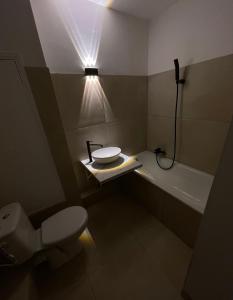 阿梅利莱班帕拉勒达Aparthotel New Palmarium的浴室配有水槽、卫生间和灯具。