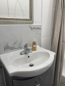 オタワにあるStay in Somersetの鏡付きの浴室の白い洗面台