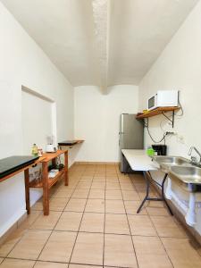 kuchnia ze zlewem i lodówką w obiekcie Habitaciones CASA BULE w mieście Oaxaca +13 zdjęć
