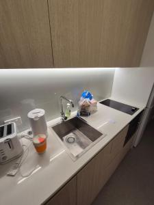 a kitchen counter top with a sink and a sink at Iglu melbourne central , 167 in Melbourne