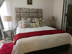a bedroom with a large bed with a red blanket at Long on Hill in Johannesburg