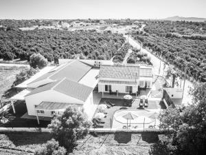 an aerial view of a house with solar panels on it at Tavira Monte in Tavira