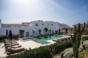 a villa with a swimming pool and a house at Mykonos Cactus in Ornos