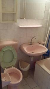 a bathroom with a toilet and a sink at Magdi apartman in Pusztavacs