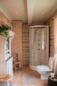 un baño con ducha y WC en Nydelig hyttetun på Torpoåsen, en Torpo