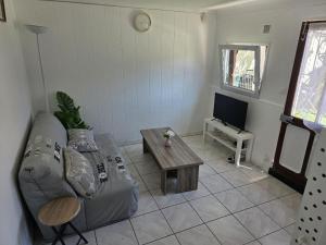 a living room with a couch and a coffee table at Cozy 29 m appartement in Fresnes