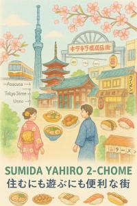 a poster for a chinese city with a woman and a child at Mie's House Skytree 美英軒 in Tokyo