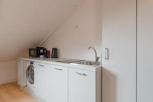 una cucina con lavatrice e lavandino di Suites Mozart & Chopin by Toh Solution a Torino