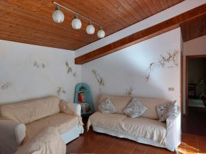 a living room with two couches and a wooden ceiling at La Barchessa un tuffo nel verde in Riva del Garda