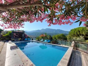 a swimming pool with a view of mountains at Villa rundinella in Vero