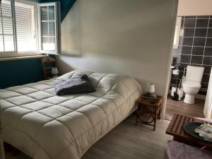 a bedroom with a white bed in a room at Chambre chez Armelle in Avoine