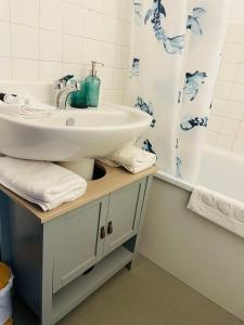 a bathroom with a sink and a shower at Ch'ti Lillois - Appartement 3 personnes Lille in Lille