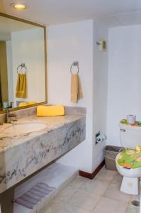 ein Bad mit einem Waschbecken und einem WC in der Unterkunft ENNA INN IXTAPA DEPARTAMENTO 01 RECAMARA ViSTA MAR in Ixtapa