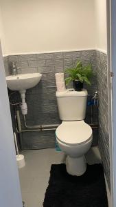 a bathroom with a toilet and a sink at Cozy apartment T1 in Bobigny