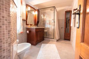 Un baño con ducha, inodoro y lavabo. en ZenVista Chalet Apart, en Brasov