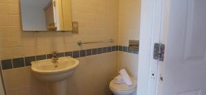 une petite salle de bain avec un lavabo et des toilettes dans l'établissement Spacious 2BR Apartment Only 15 Minutes to City, à Dublin