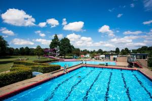 a large swimming pool with blue water at Lodges van Rongen in Heinkensand