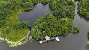 an aerial view of a group of islands in a river at La Isla Dulce in Lívingston +22 photos
