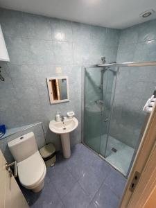 a bathroom with a shower and a toilet and a sink at Twin Room with Private Bathroom - Room 6 in Tal-Għoqod