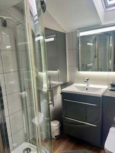 a bathroom with a shower and a sink at TyCosy in St. Davids +22 photos