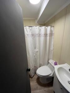 a bathroom with a toilet and a sink at Patagonia Stay in Puerto Natales +2 photos
