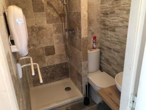 a bathroom with a shower and a toilet at STUDIO LES JONQUILLES in Les Angles +8 photos