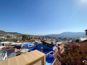 a view of the blue city of chefchaouen at Hostal Valencia - private room with bathroom in Chefchaouen
