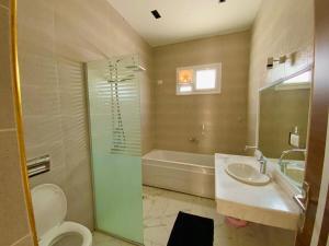 a bathroom with a toilet and a sink and a tub at The View Nile Villa in Jazīrat al ‘Awwāmīyah +17 photos