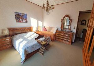 a bedroom with a bed and a mirror and a chair at Fra Dolcino in Pray