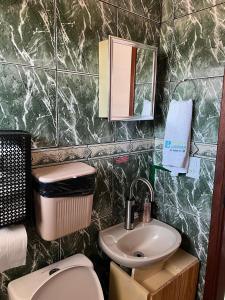 a bathroom with a toilet and a sink at Pousada Luziânia - Conforto no Centro da Cidade in Luziânia
