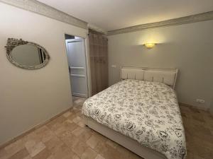 una camera da letto con un letto e uno specchio sul muro di Escapade entre Mer et Montagnes a Saint-Martin-du-Var