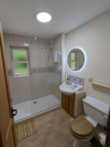 a bathroom with a toilet and a tub and a sink at Luxury Woodland Stay in Cheltenham in Cheltenham