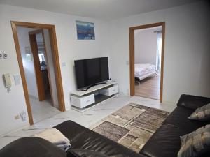 a living room with a couch and a flat screen tv at S&P Dream Apartment in Backnang