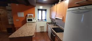 a kitchen with a white refrigerator and a microwave at Casa de Abril 2 in San Cristóbal de Valdueza