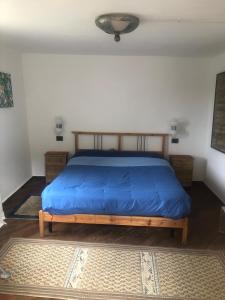 a bedroom with a bed with a blue blanket on it at Ca' Parodi Bel View in Parodi Ligure