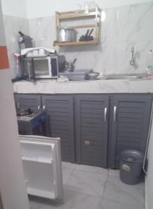 阿比让Residence Chris的厨房里有水槽和微波炉