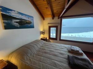 a bedroom with a large bed and a large window at COSTA DE LOS PAJAROS in Ushuaia